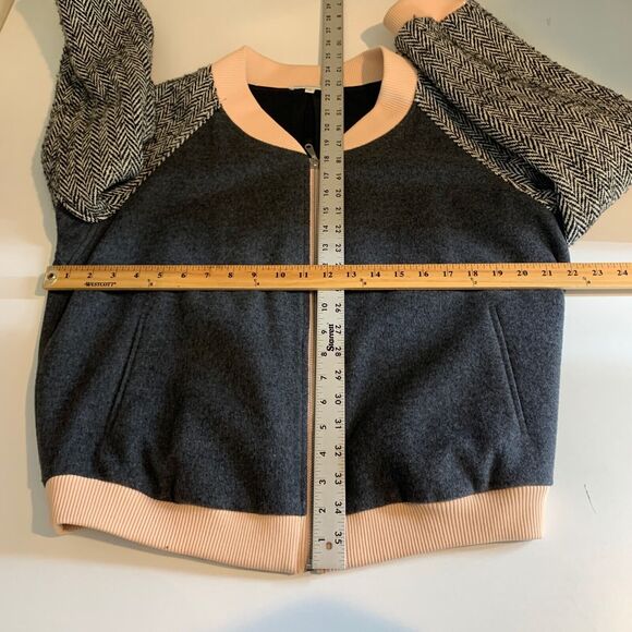 Rebecca Minkoff Jacket Womens L Large Grey Pink Herringbone Wool Blend Contrast - Picture 8 of 14
